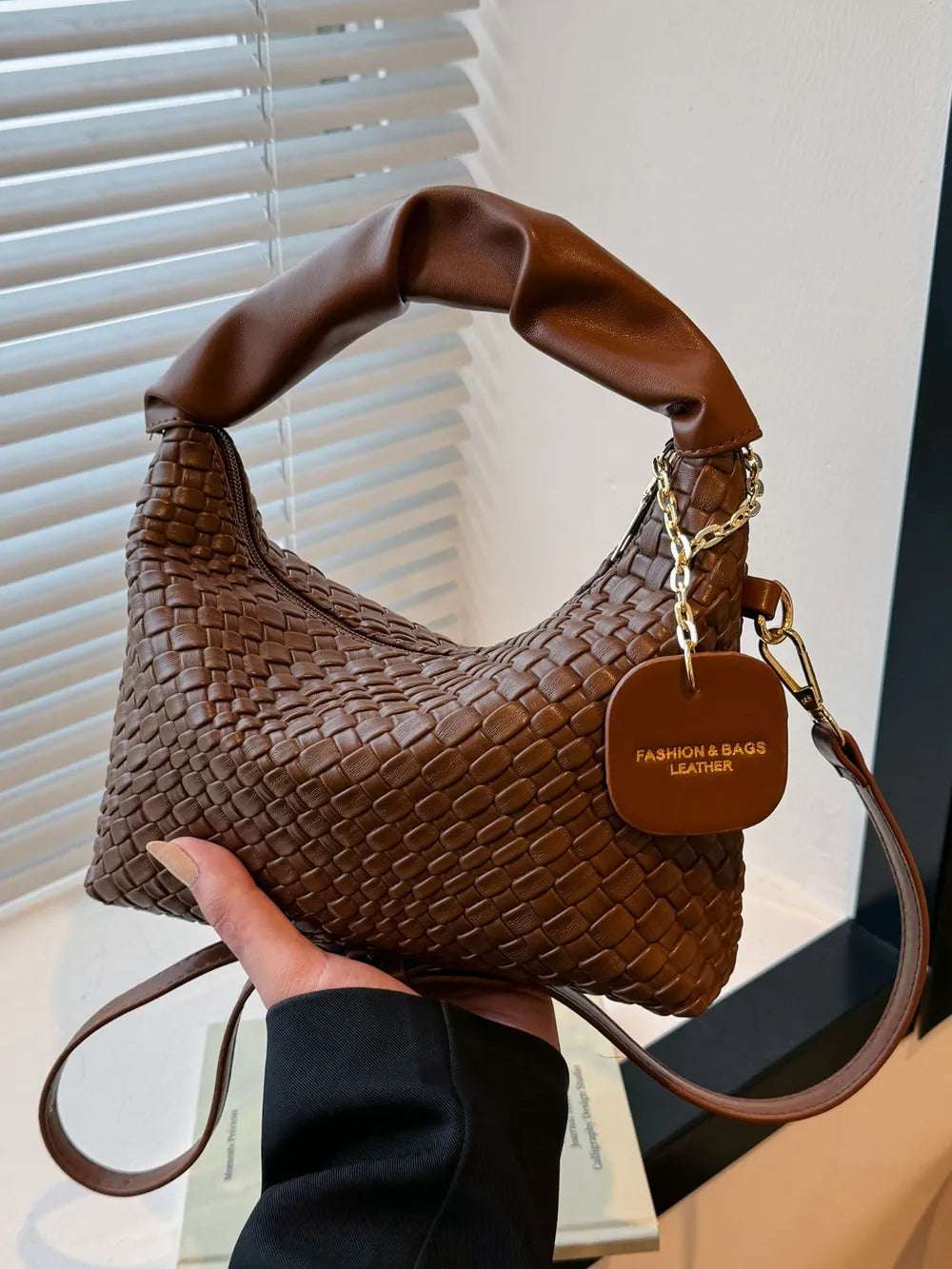 PU Leather Woven Crossbody Bag - Premium Crossbody Bag from Trendsi - Just $27.99! Shop now at Handbags Specialist Headquarter