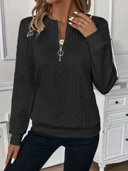 Texture Half Zip Long Sleeve Sweatshirt - Premium Tops from Trendsi - Just $22.16! Shop now at Handbags Specialist Headquarter
