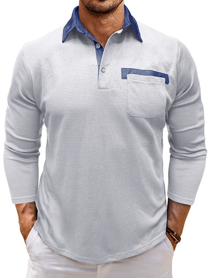 Men's Contrast Collar Long Sleeve Casual Polo Shirt - Premium Men's Polo shirt from Trendsi - Just $39.99! Shop now at Handbags Specialist Headquarter