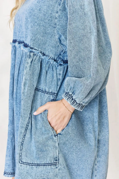 HEYSON Full Size Oversized Denim Babydoll Dress - Premium Dresses from Trendsi - Just $58.99! Shop now at Handbags Specialist Headquarter