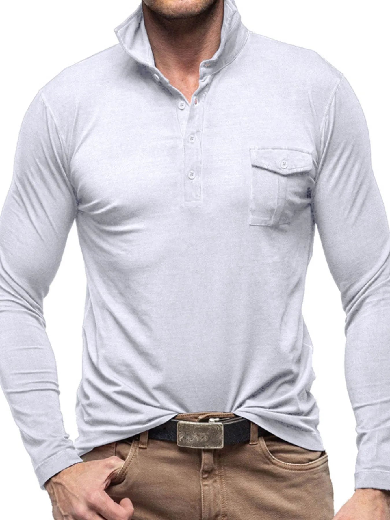 Men's Basic style Collared Neck Long Sleeve Polo - Premium Men's Polo shirt from Trendsi - Just $41.99! Shop now at Handbags Specialist Headquarter