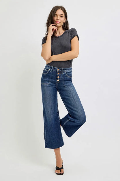 RISEN Full Size High Rise Crop Wide Button Up Jeans Plus Size - Premium Women / Jeans & Denim from Trendsi - Just $66.99! Shop now at Handbags Specialist Headquarter