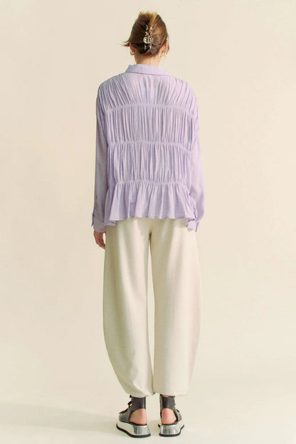 Davi & Dani Ruched All Over Button Front Shirt - Premium Women / Jeans & Denim from Trendsi - Just $57.24! Shop now at Handbags Specialist Headquarter