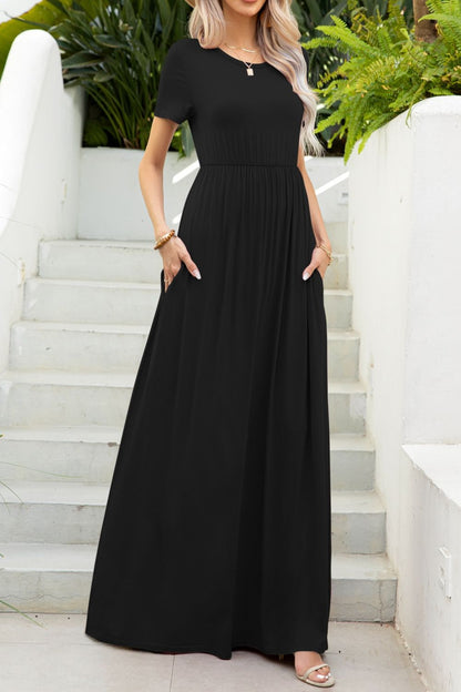 Round Neck Maxi Tee Dress with Pockets - Premium Maxi Dress from Trendsi - Just $45.99! Shop now at Handbags Specialist Headquarter