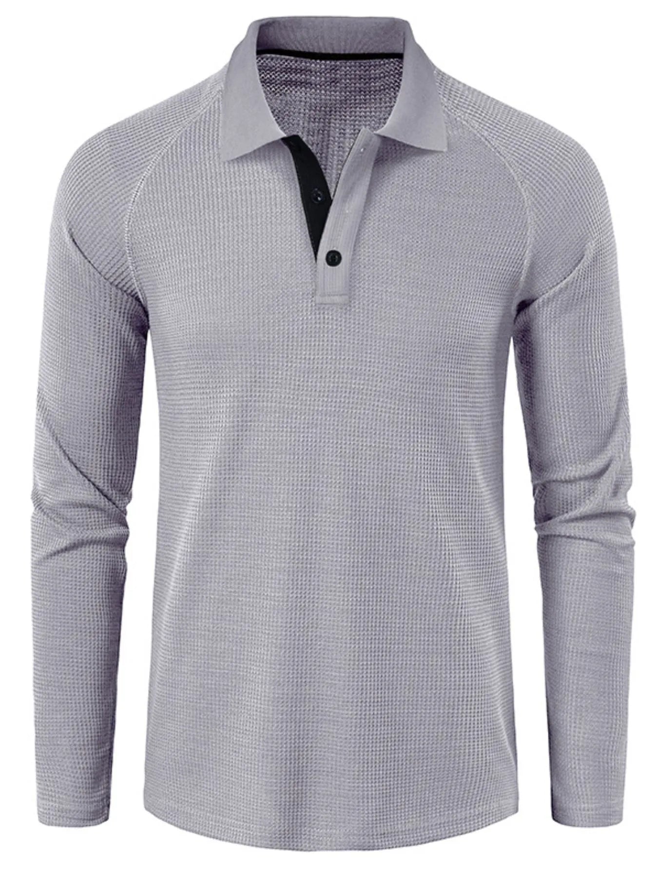 Men's Long Sleeve Textured Polo - Premium Men's Polo shirt from Trendsi - Just $40.99! Shop now at Handbags Specialist Headquarter