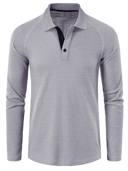 Men's Long Sleeve Textured Polo - Premium Men's Polo shirt from Trendsi - Just $40.99! Shop now at Handbags Specialist Headquarter