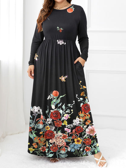 Plus Size Round Neck Maxi Dress with Pockets - Premium Dresses from Trendsi - Just $48.99! Shop now at Handbags Specialist Headquarter