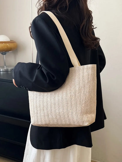 Straw Woven Tote Bag - Premium Tote Bag from Trendsi - Just $39.99! Shop now at Handbags Specialist Headquarter