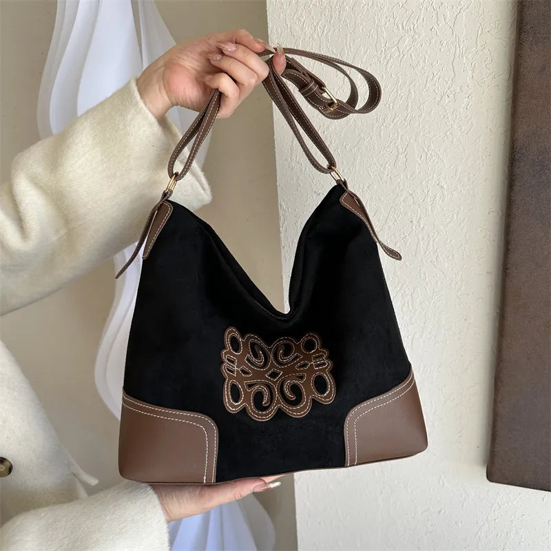 Suede Patch Adjustable Strap Tote Bag - Premium Tote Bag from Trendsi - Just $39.99! Shop now at Handbags Specialist Headquarter