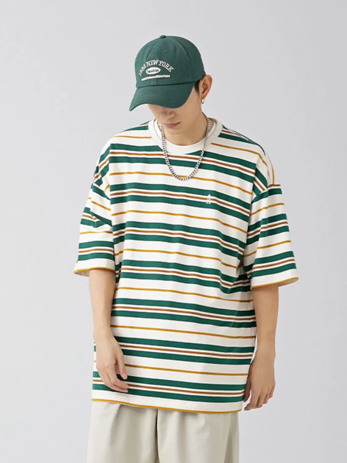 Men's Plus Size Basic style Round Neck Striped T-Shirt - Premium Men's T-Shirt from Trendsi - Just $33.99! Shop now at Handbags Specialist Headquarter