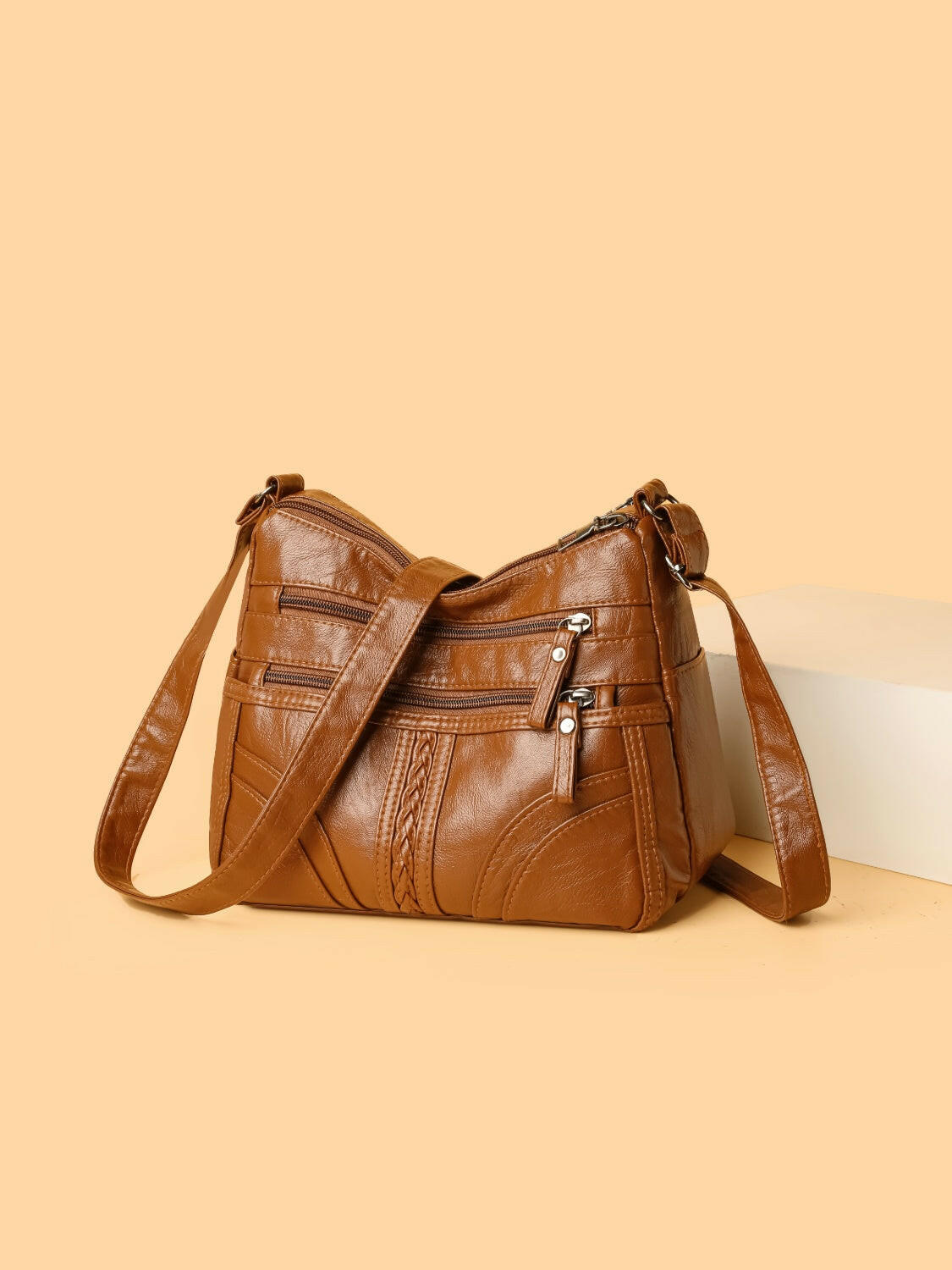 PU Leather Adjustable Strap Shoulder Bag.