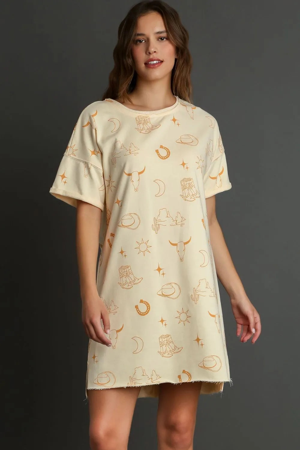 Umgee Full Size French Terry Short Sleeve Round Neck Dress Plus Size - Premium Dresses from Trendsi - Just $46.99! Shop now at Handbags Specialist Headquarter