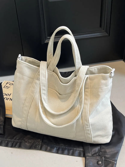 Corduroy Solid Large Tote Bag - Premium Tote Bag from Trendsi - Just $39.99! Shop now at Handbags Specialist Headquarter