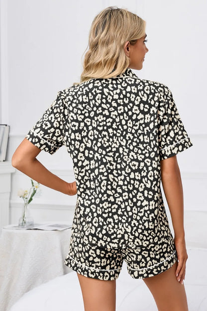 Full Size Leopard Short Sleeve Top and Shorts Lounge Set Plus Size - Premium Sleepwear from Trendsi - Just $26.76! Shop now at Handbags Specialist Headquarter