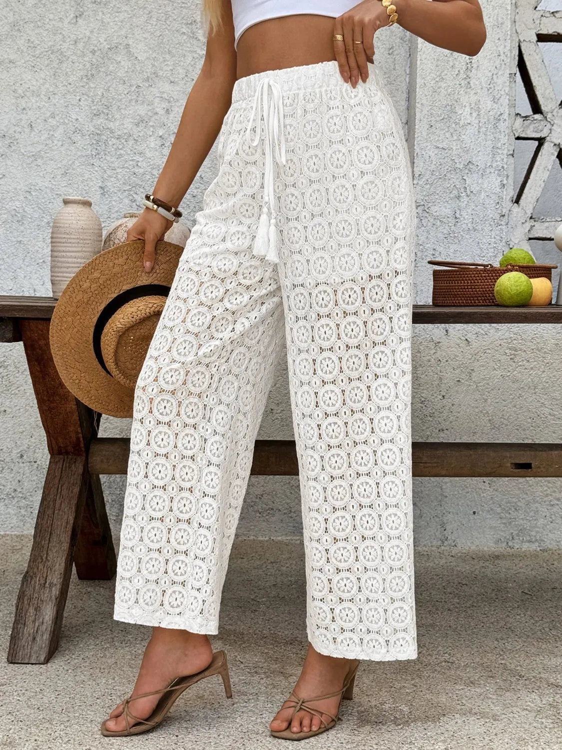Lace Wide Leg Pants - Premium Women Pants from Trendsi - Just $41.99! Shop now at Handbags Specialist Headquarter