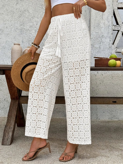 Lace Wide Leg Pants - Premium Women Pants from Trendsi - Just $41.99! Shop now at Handbags Specialist Headquarter