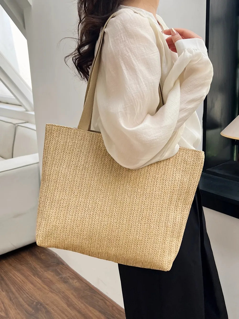 Straw Woven Tote Bag - Premium Tote Bag from Trendsi - Just $39.99! Shop now at Handbags Specialist Headquarter