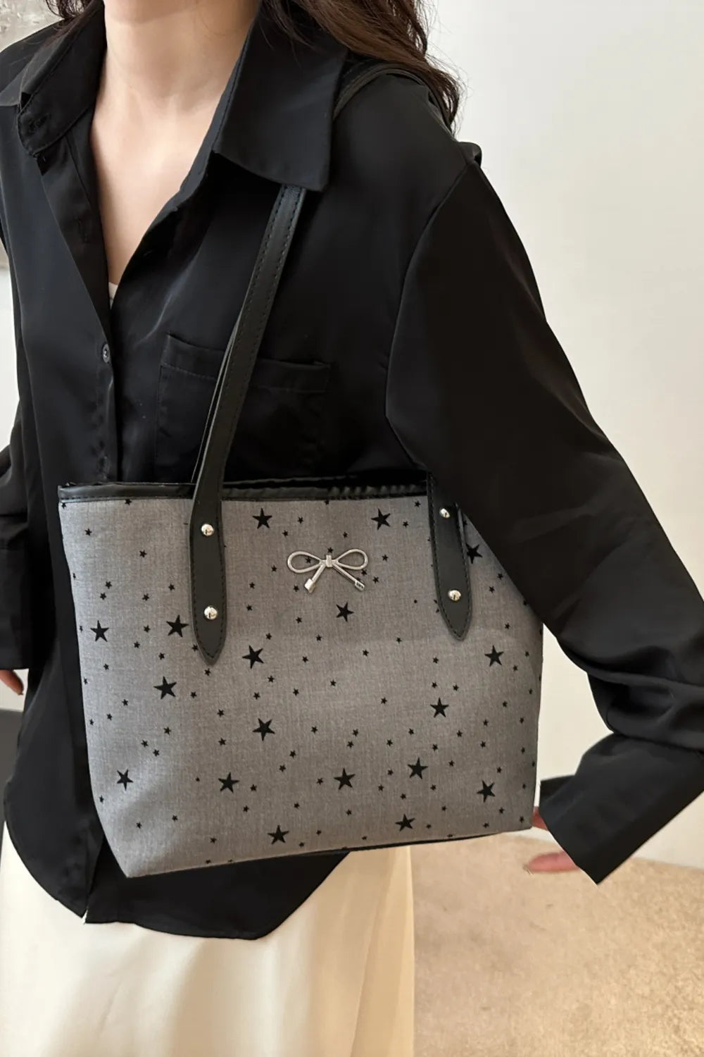 Bow Trim Polyester Tote Bag - Premium Tote Bag from Trendsi - Just $39.99! Shop now at Handbags Specialist Headquarter