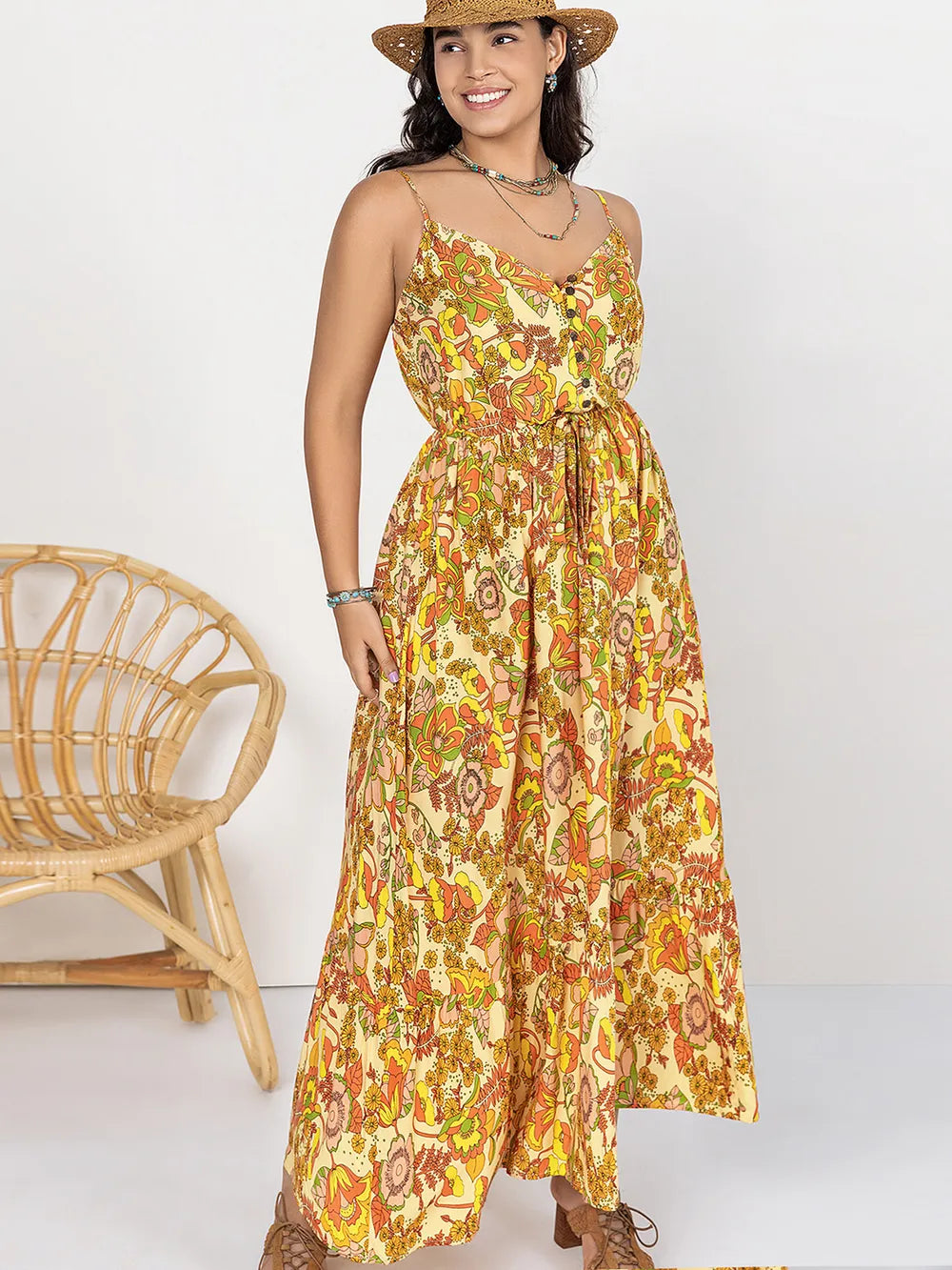 Plus Size Printed V-Neck Maxi Cami Dress - Premium Dresses from Trendsi - Just $42.99! Shop now at Handbags Specialist Headquarter