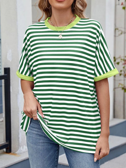 Striped Round Neck Half Sleeve T-Shirt - Premium Women / Tops from Trendsi - Just $19.34! Shop now at Handbags Specialist Headquarter