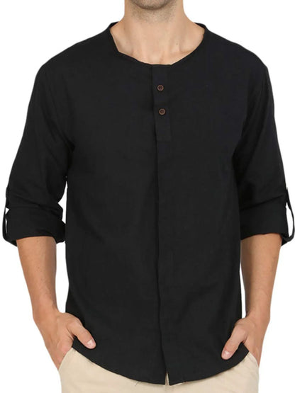 Men's Roll-Up Sleeve Linen Blend Polo Shirt - Premium Men's Polo shirt from Trendsi - Just $24.56! Shop now at Handbags Specialist Headquarter