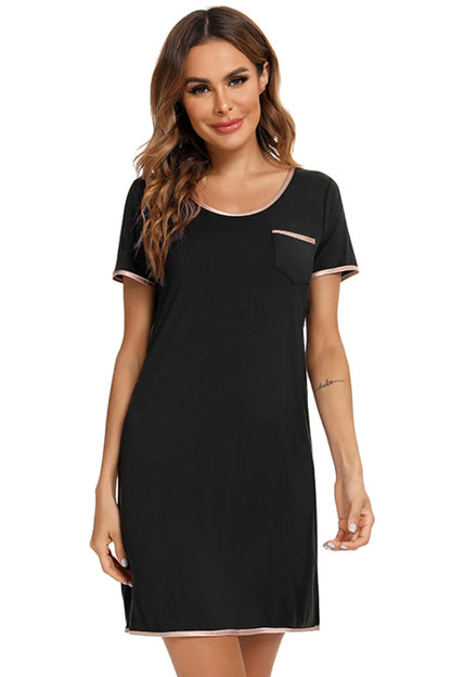 Contrast Trim Pocketed Round Neck Lounge Dress - Premium Sleepwear from Trendsi - Just $27.99! Shop now at Handbags Specialist Headquarter