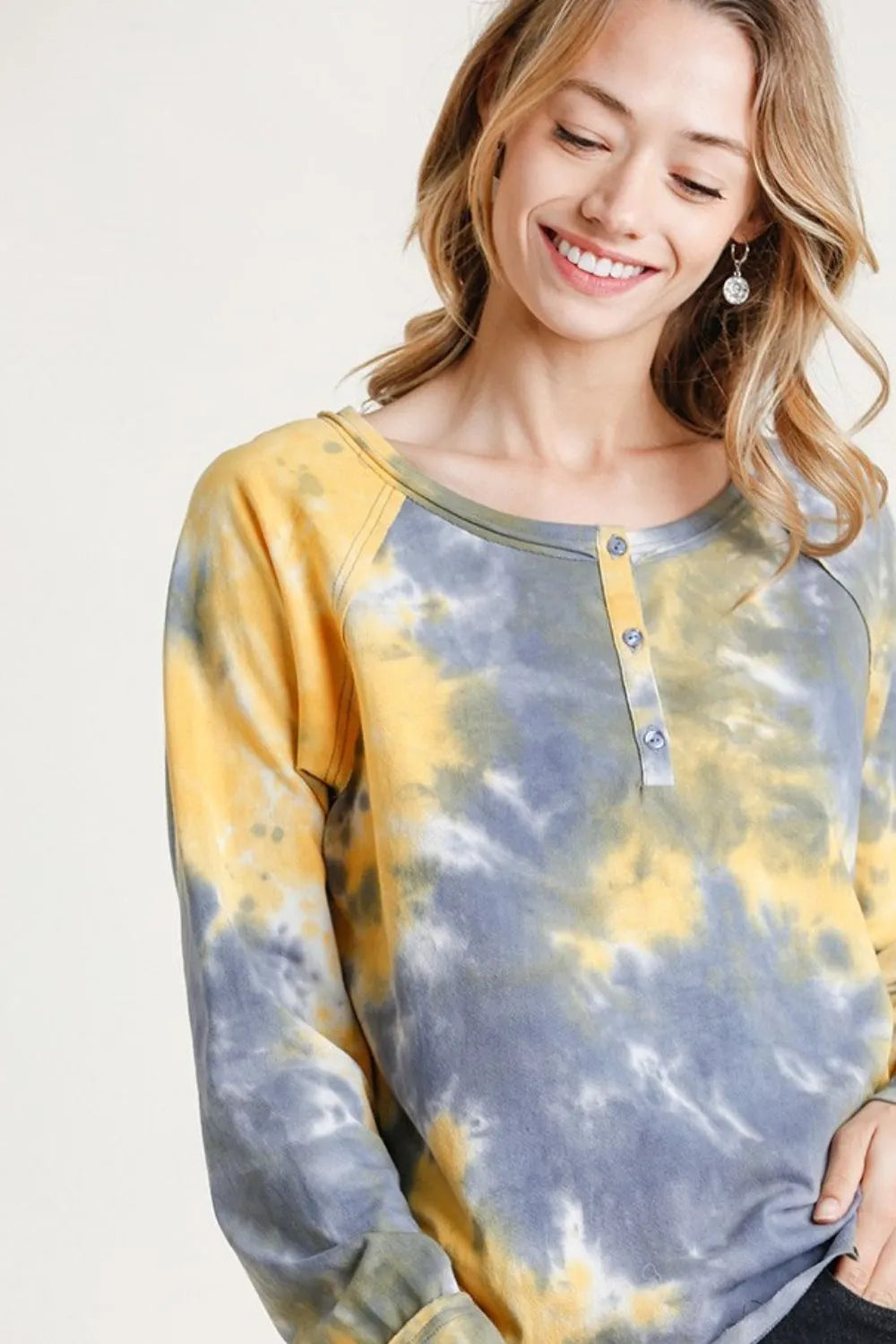 Umgee Full Size Tie Dye Button Front Long Raglan Sleeve Top Plus Size - Premium Dresses from Trendsi - Just $28.99! Shop now at Handbags Specialist Headquarter