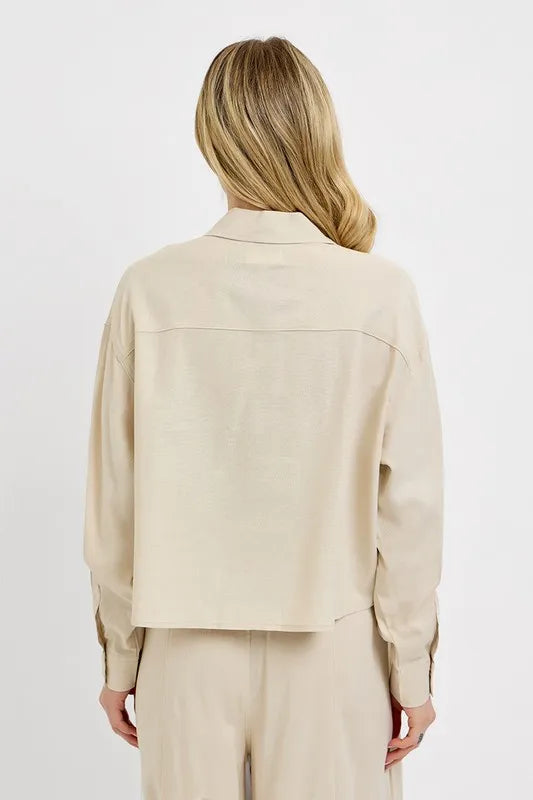 RISEN Button Down Long Sleeve Shirt - Premium Women's Down Shirt Tops from Trendsi - Just $45.72! Shop now at Handbags Specialist Headquarter