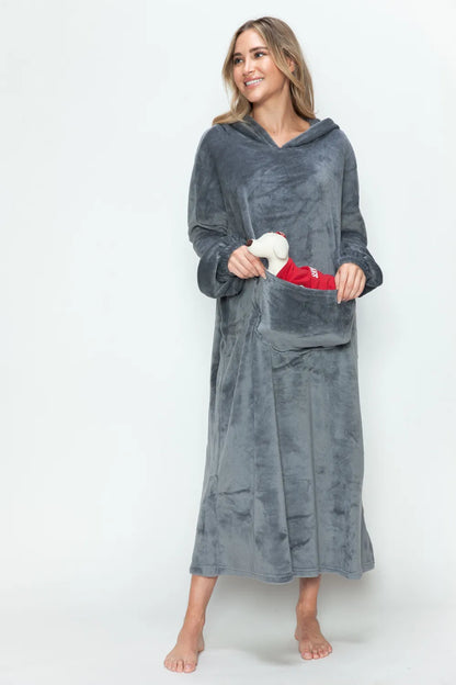Double Take Full Size Pocketed Hooded Midi Lounge Dress - Premium Sleepwear from Trendsi - Just $44.66! Shop now at Handbags Specialist Headquarter