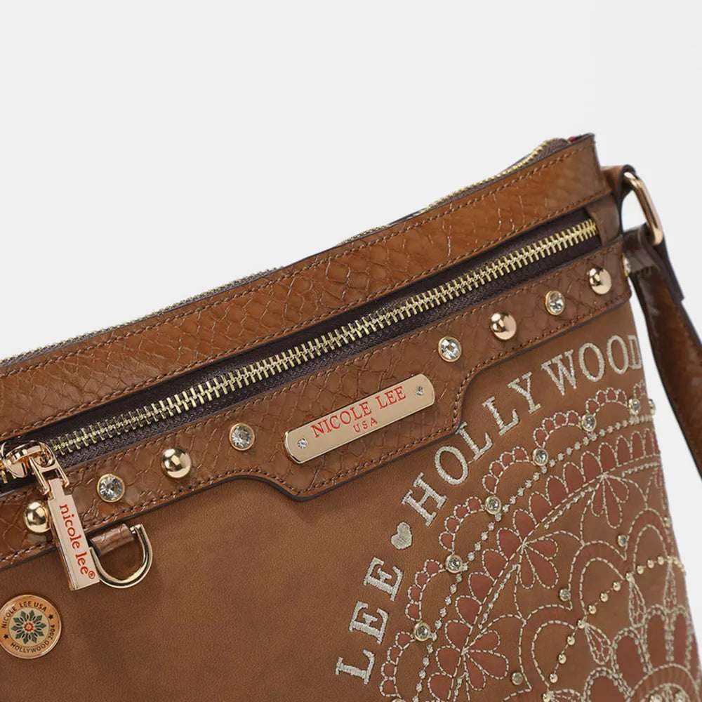 Nicole Lee USA Metallic Stitching Embroidery Inlaid Rhinestone Crossbody Bag - Premium Wallet from Trendsi - Just $58.99! Shop now at Handbags Specialist Headquarter