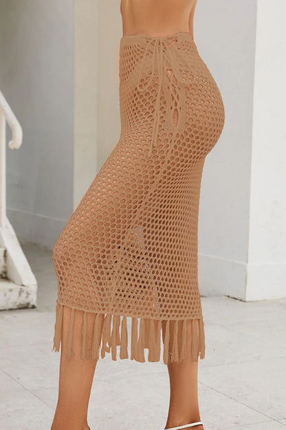 Fringe Openwork High Waist Swim Skirt - Premium  from Trendsi - Just $27.99! Shop now at Handbags Specialist Headquarter