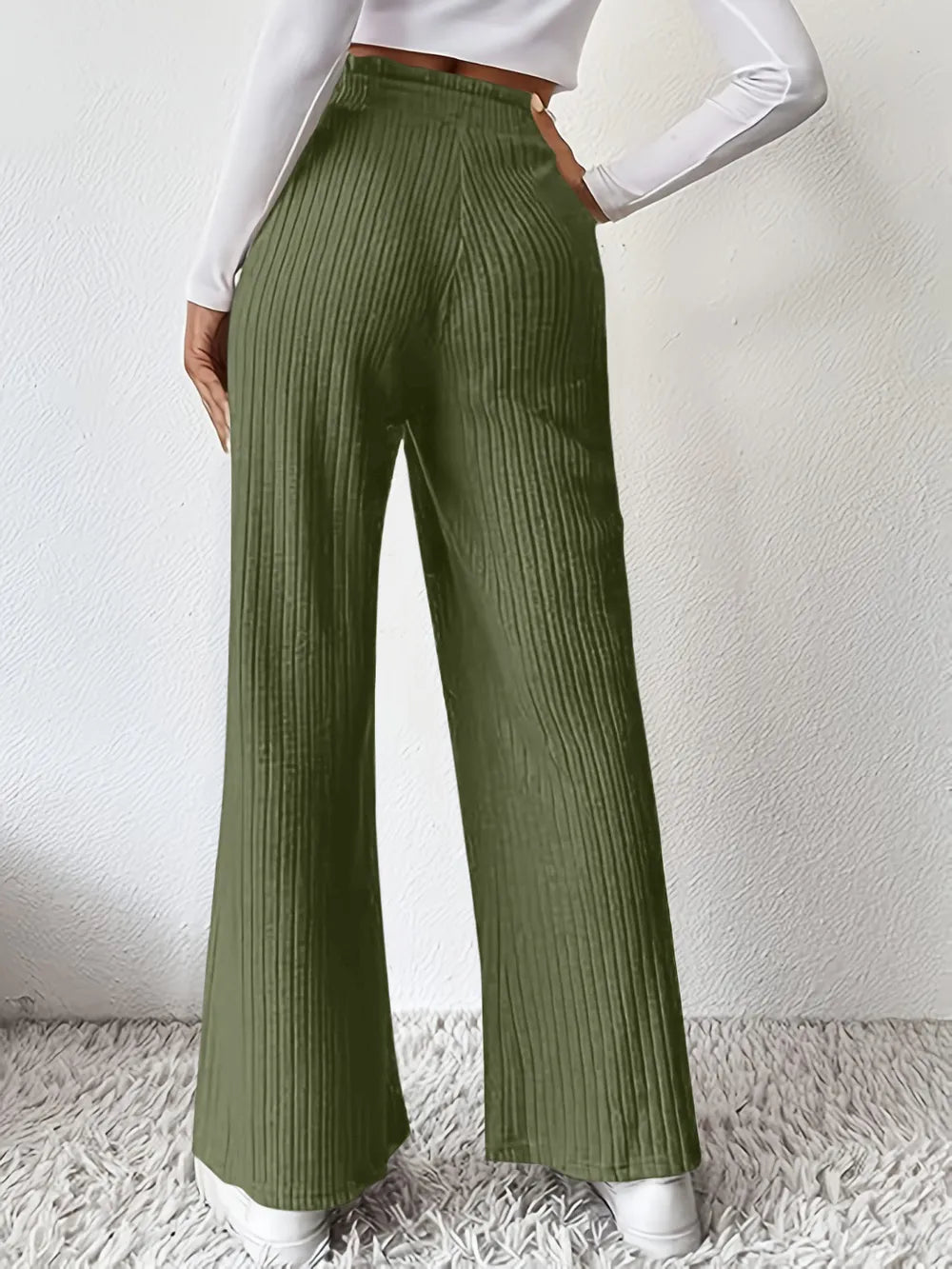 Ribbed High Waist Pants - Premium Women Pants from Trendsi - Just $29.99! Shop now at Handbags Specialist Headquarter