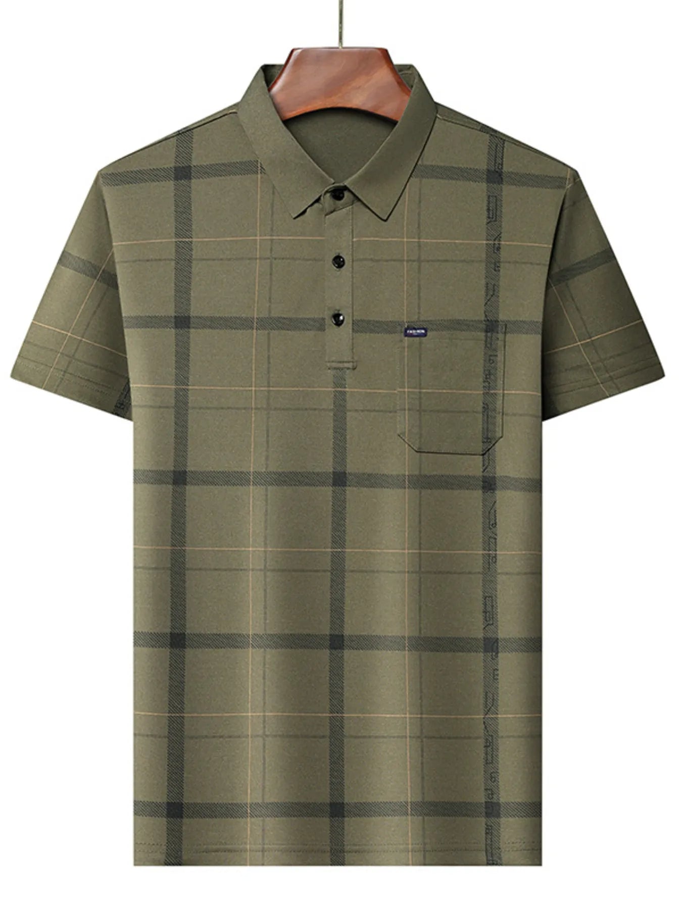 Men's Plus Size Classic Plaid Pattern Polo Shirt with Pocket - Premium Men's Polo shirt from Trendsi - Just $33.99! Shop now at Handbags Specialist Headquarter