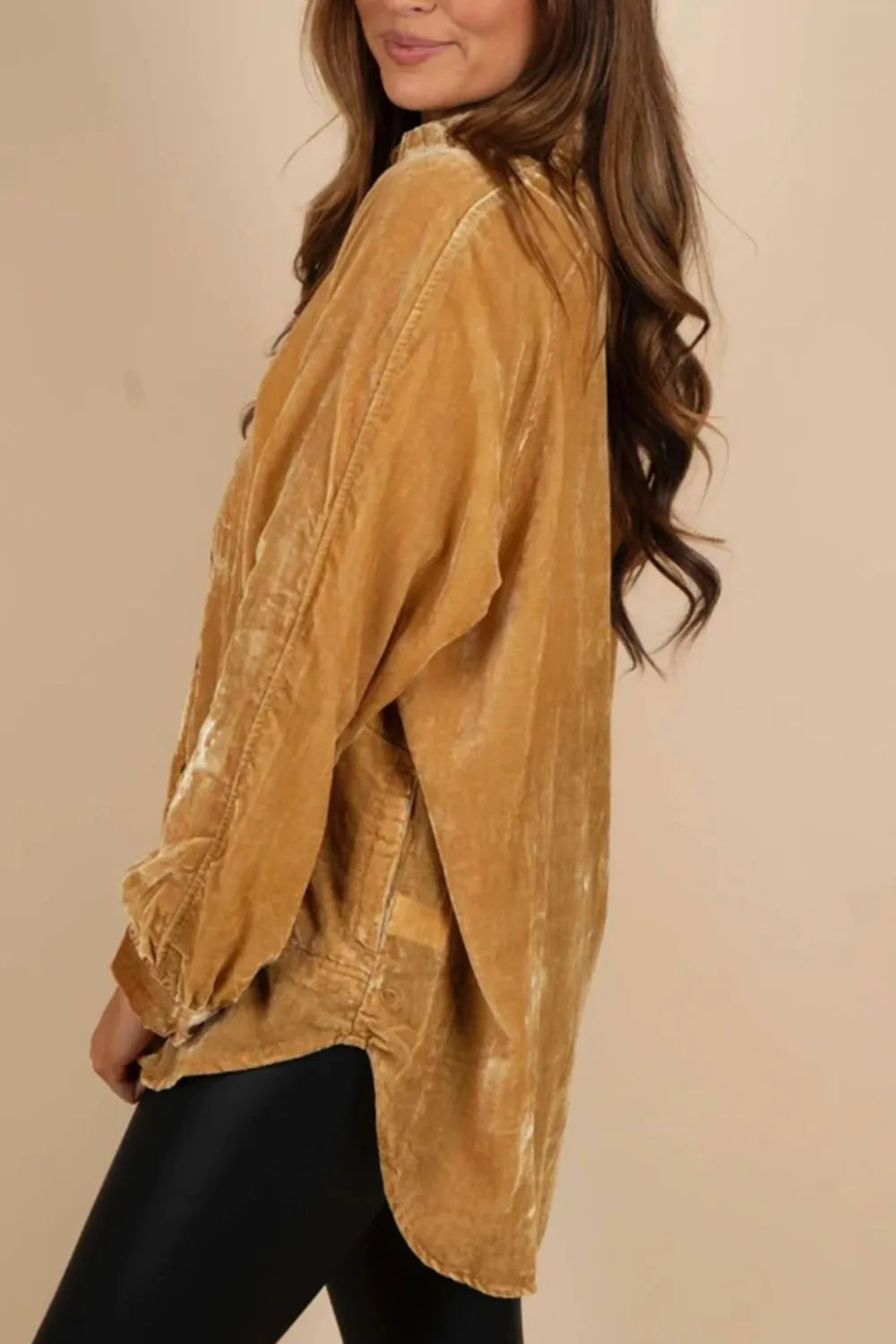 Button Down Loose Fit Velvet Shirt - Premium Women's Down Shirt Tops from Trendsi - Just $40.18! Shop now at Handbags Specialist Headquarter
