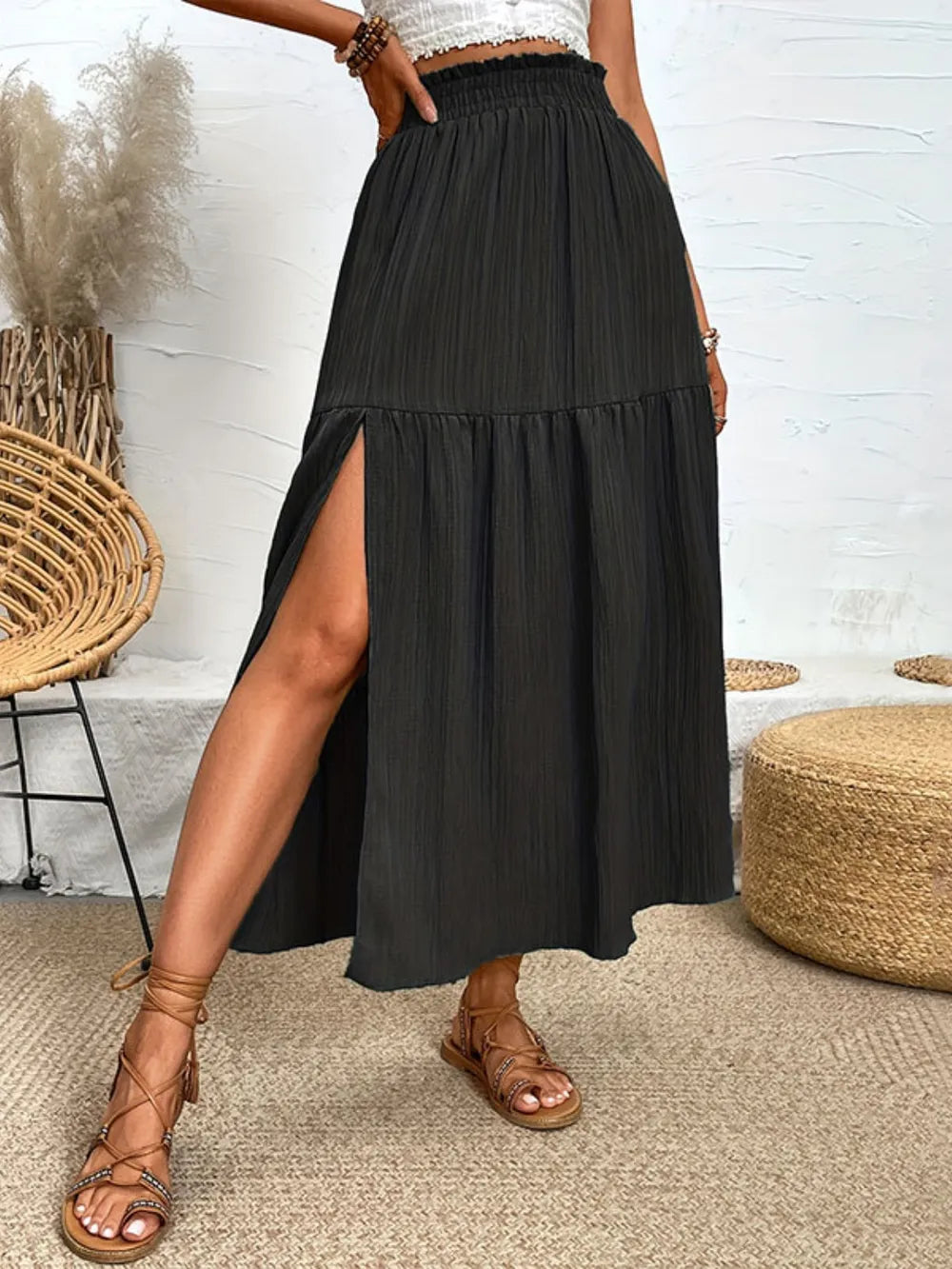 Frill Slit Skirt - Premium Skirts from Trendsi - Just $26.99! Shop now at Handbags Specialist Headquarter
