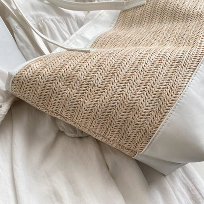 Straw Weave Leather Strap Tote Bag - Premium Tote Bag from Trendsi - Just $39.99! Shop now at Handbags Specialist Headquarter