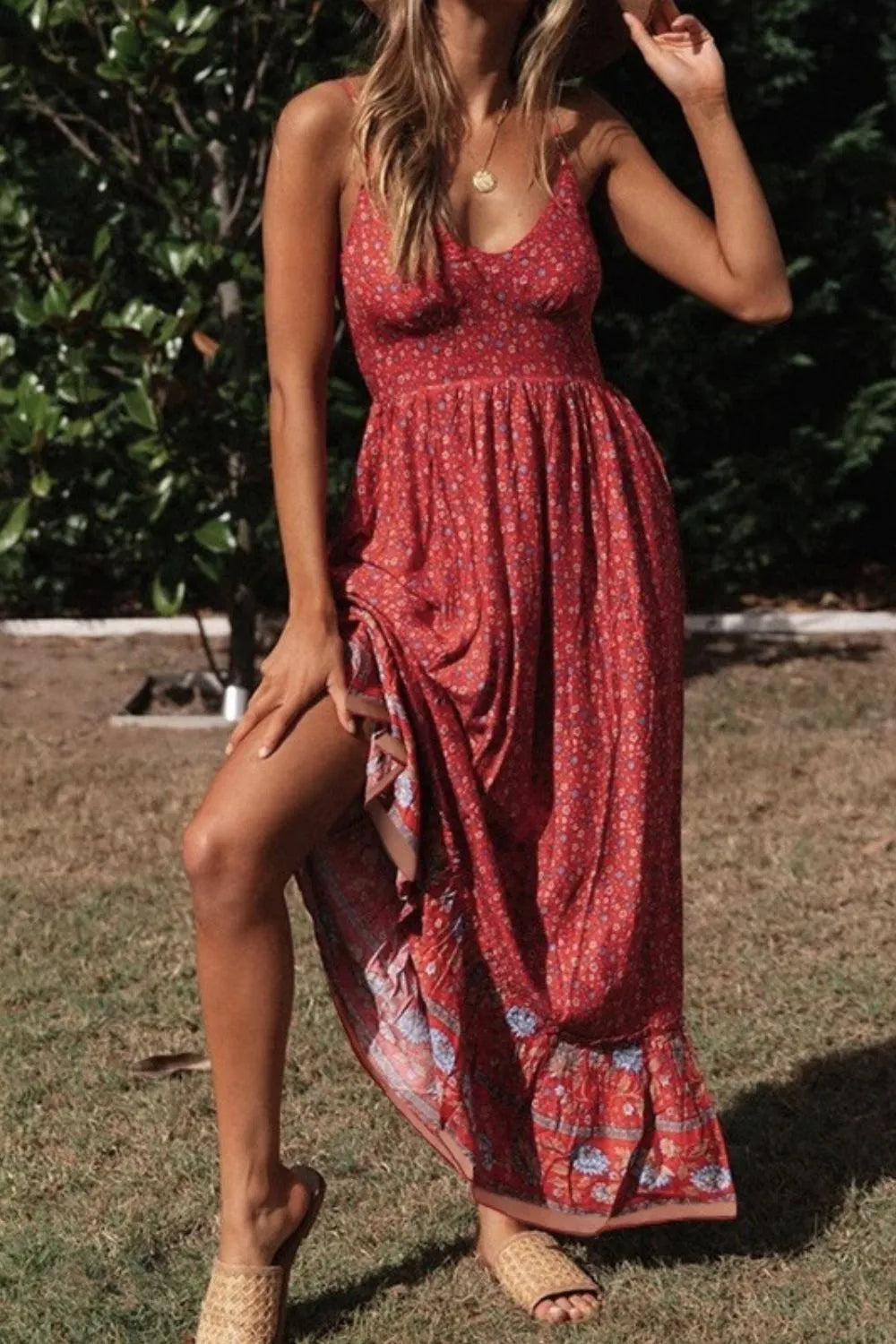 Printed Maxi Cami Dress - Premium Maxi Dress from Trendsi - Just $29.99! Shop now at Handbags Specialist Headquarter