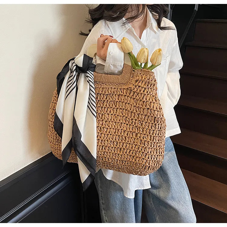 Straw Woven Handbag - Premium handbags from Trendsi - Just $43.99! Shop now at Handbags Specialist Headquarter