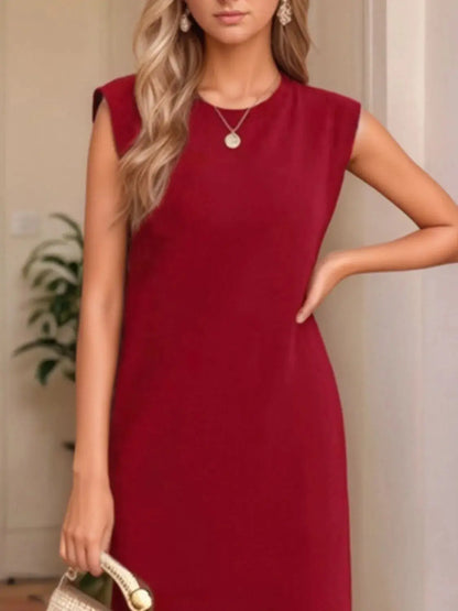 Full Size Slit Round Neck Sleeveless Maxi Tank Dress Plus Size.