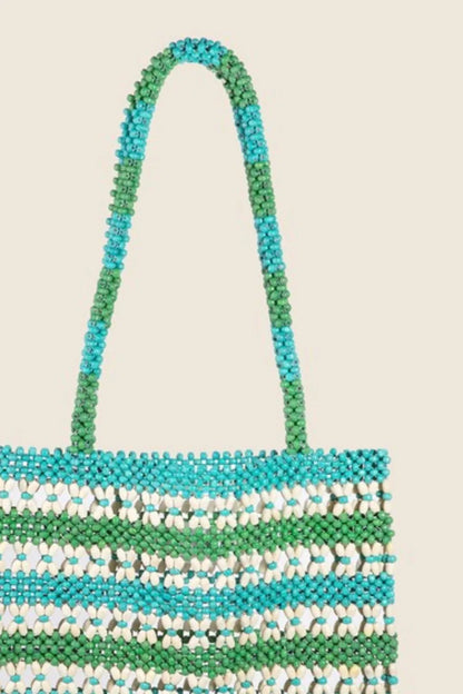 Fame Contrast Wooden Beaded Tote Bag - Premium Tote Bag from Trendsi - Just $38.99! Shop now at Handbags Specialist Headquarter