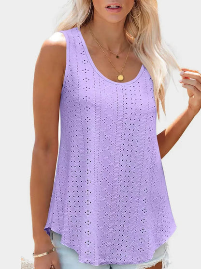 Florira Eyelet Round Neck Tank - Premium Tops from Trendsi - Just $18.22! Shop now at Handbags Specialist Headquarter