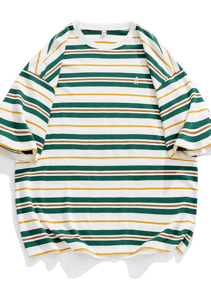 Men's Plus Size Basic style Round Neck Striped T-Shirt - Premium Men's T-Shirt from Trendsi - Just $33.99! Shop now at Handbags Specialist Headquarter
