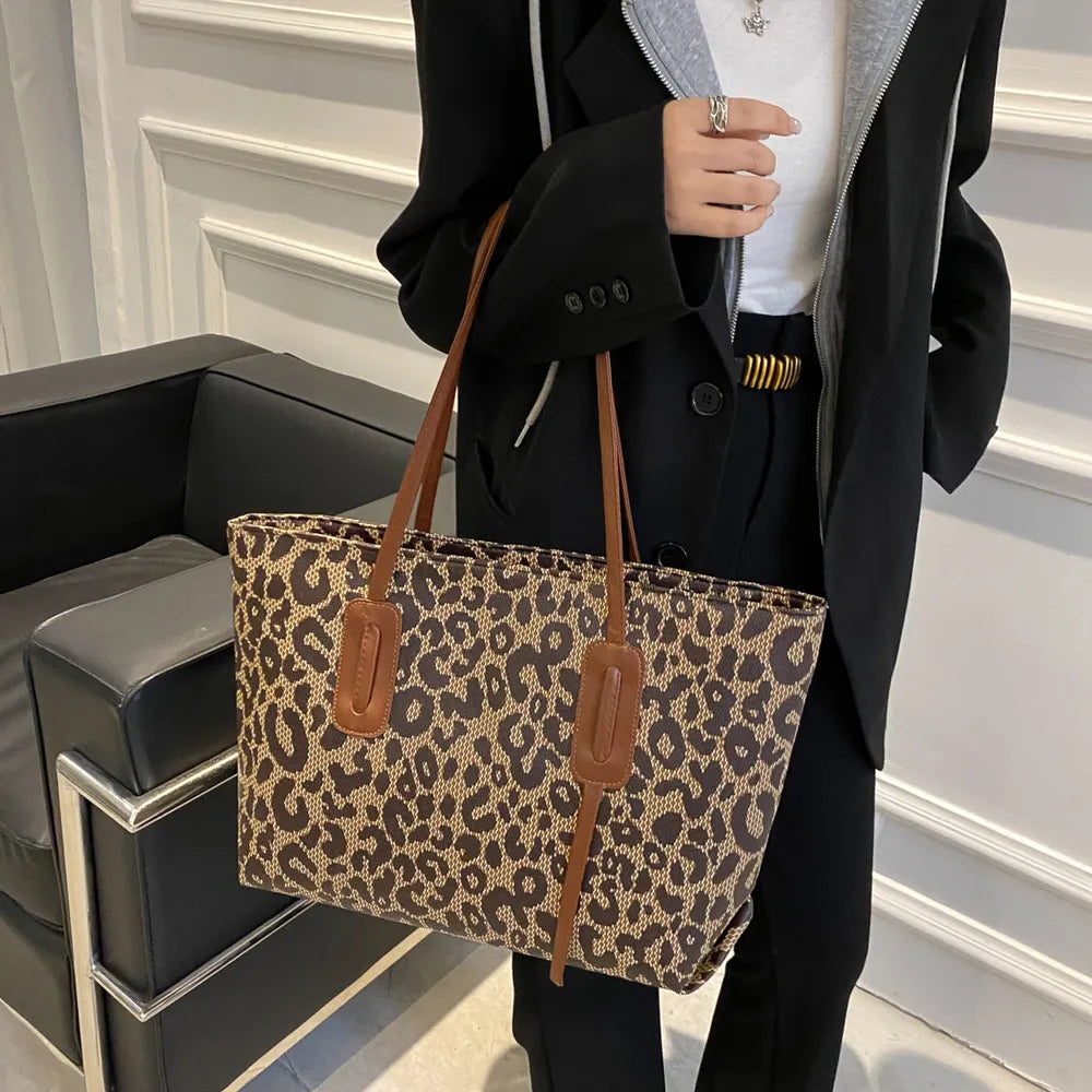 PU Leather Leopard Tote Bag - Premium Tote Bag from Trendsi - Just $39.99! Shop now at Handbags Specialist Headquarter