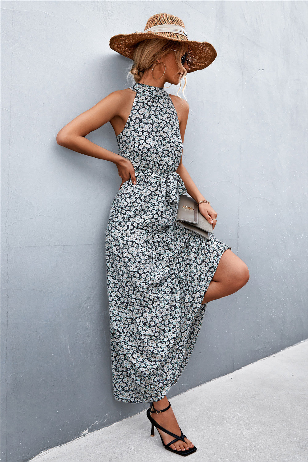 Printed Sleeveless Tie Waist Maxi Dress - Premium Maxi Dress from Trendsi - Just $36.99! Shop now at Handbags Specialist Headquarter