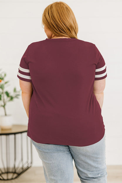 Plus Size Striped V-Neck Tee Shirt - Premium Plus Size Shirts from Trendsi - Just $26! Shop now at Handbags Specialist Headquarter