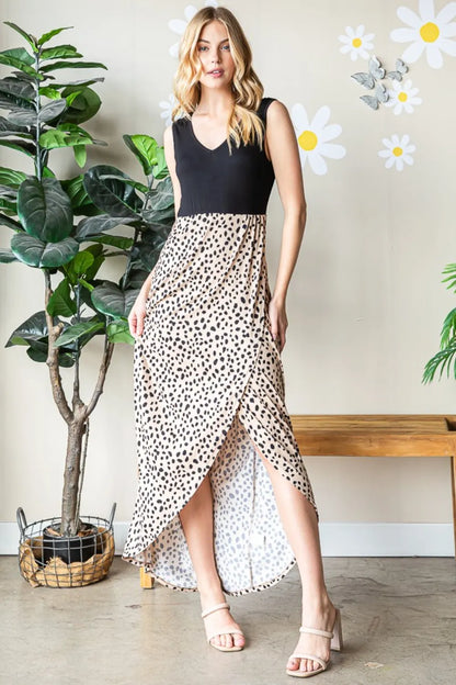 Heimish Full Size Slit Animal Print V-Neck Wide Strap Dress - Premium Dresses from Trendsi - Just $41.99! Shop now at Handbags Specialist Headquarter