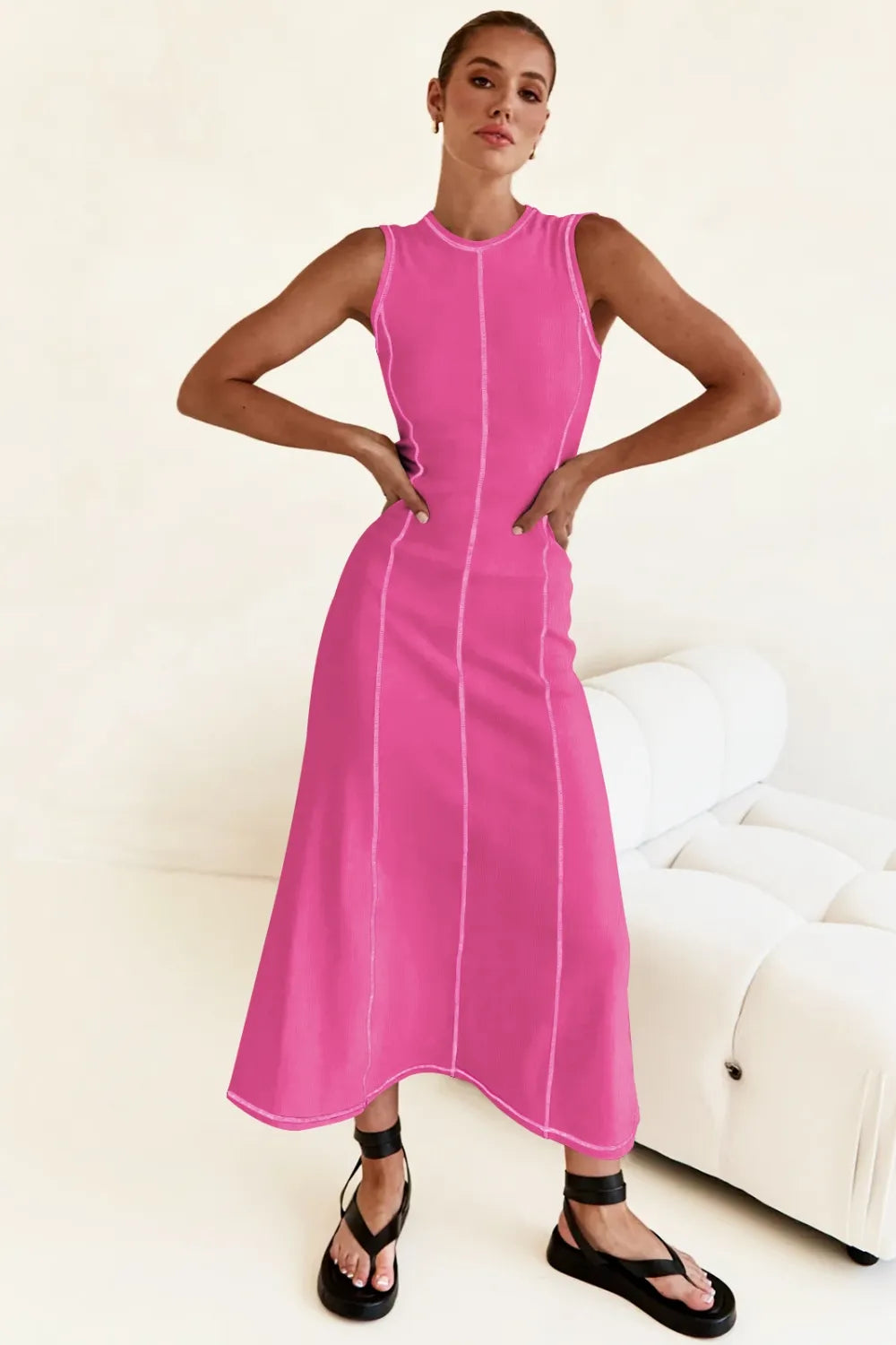 Contrast Stitching Maxi Tank Dress - Premium Maxi Dress from Trendsi - Just $32.99! Shop now at Handbags Specialist Headquarter