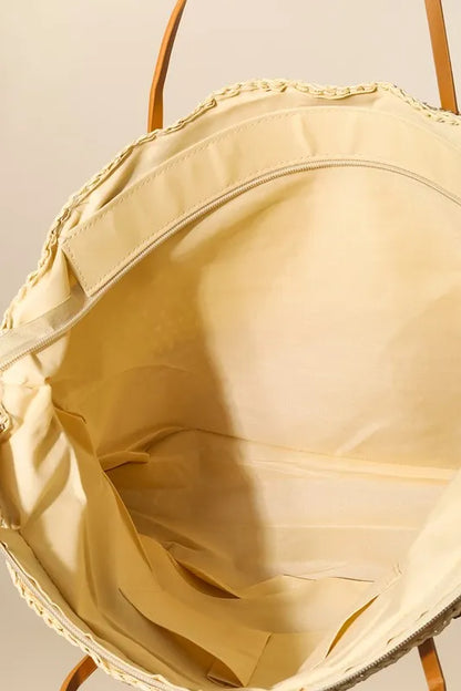 Fame Straw Braided Beach Tote Bag - Premium Tote Bag from Trendsi - Just $41.99! Shop now at Handbags Specialist Headquarter