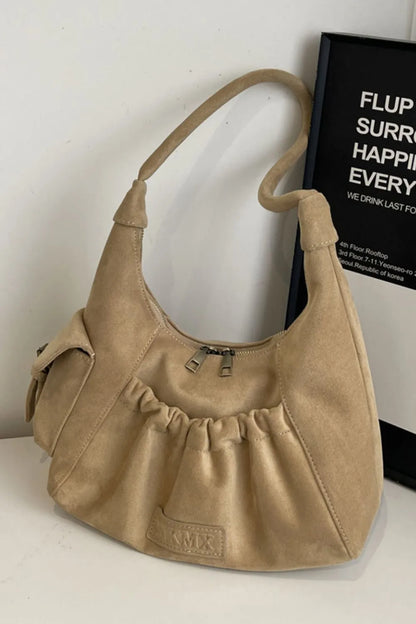 Ruched Suede Handbag with Zipper - Premium Tote Bag from Trendsi - Just $44.99! Shop now at Handbags Specialist Headquarter