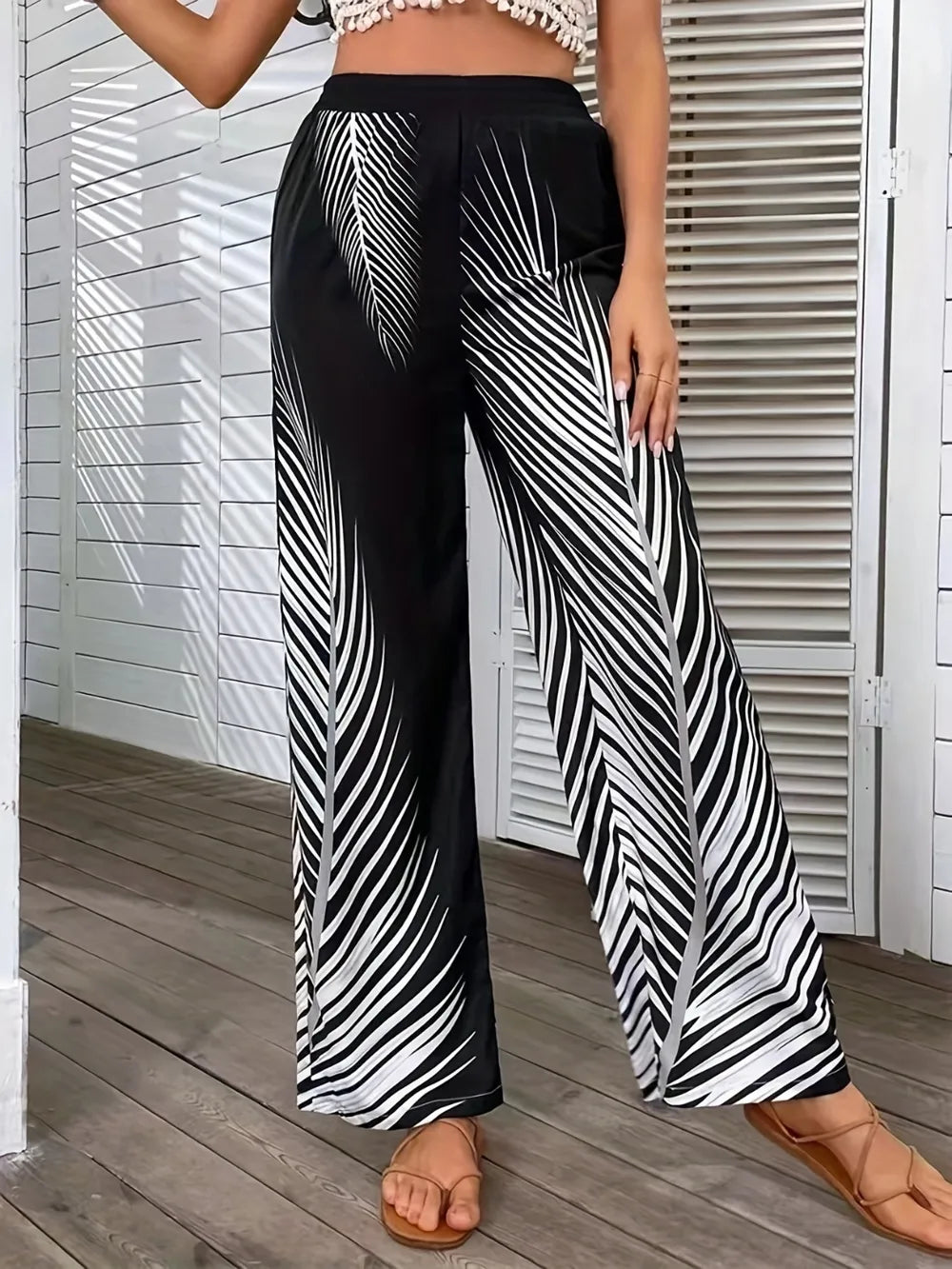 Printed Wide Leg Pants - Premium Women Pants from Trendsi - Just $26.99! Shop now at Handbags Specialist Headquarter